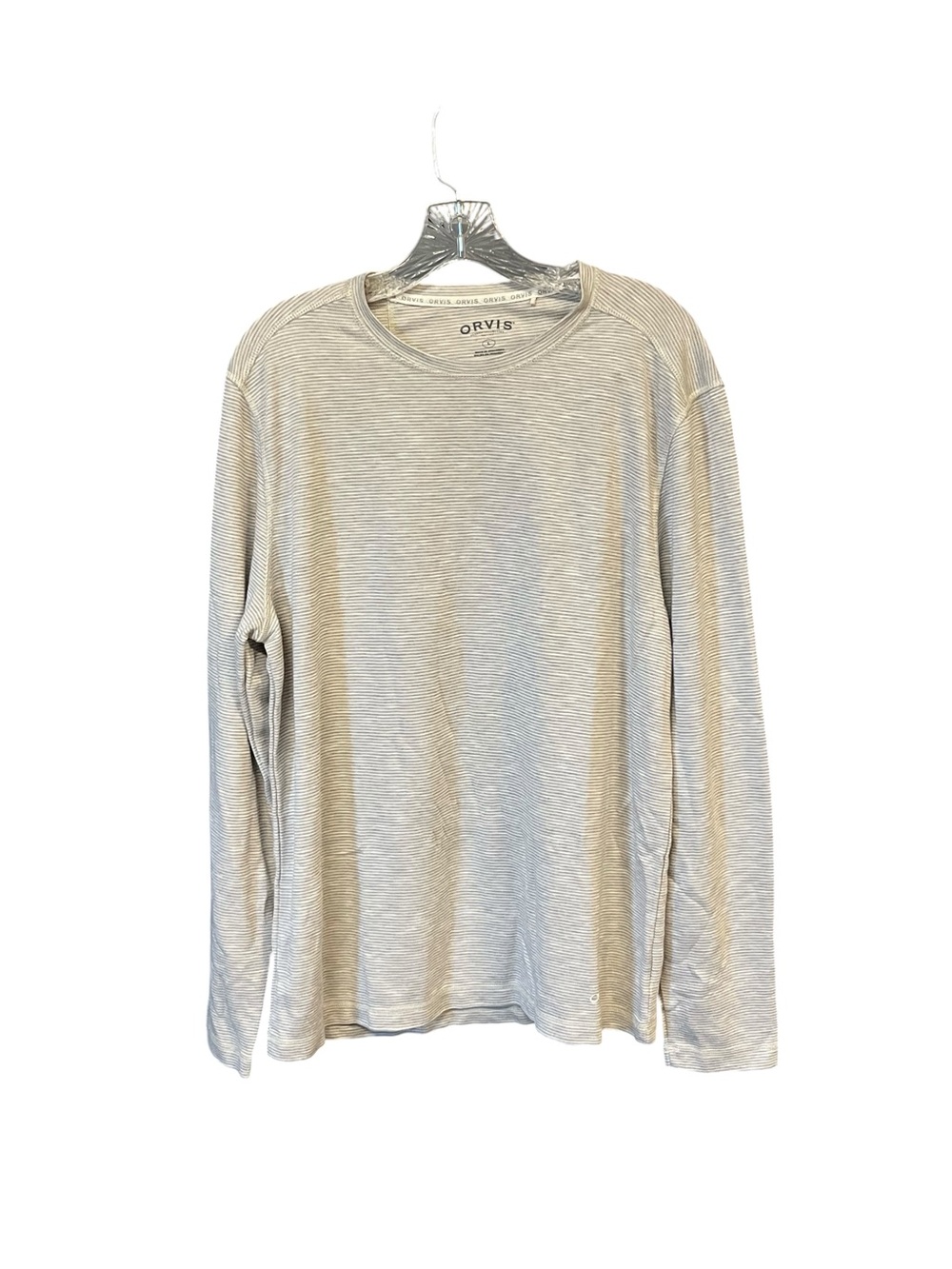 Orvis Long Sleeve Shirt Men’s L Gray Beige Striped Knit Casual Outdoor